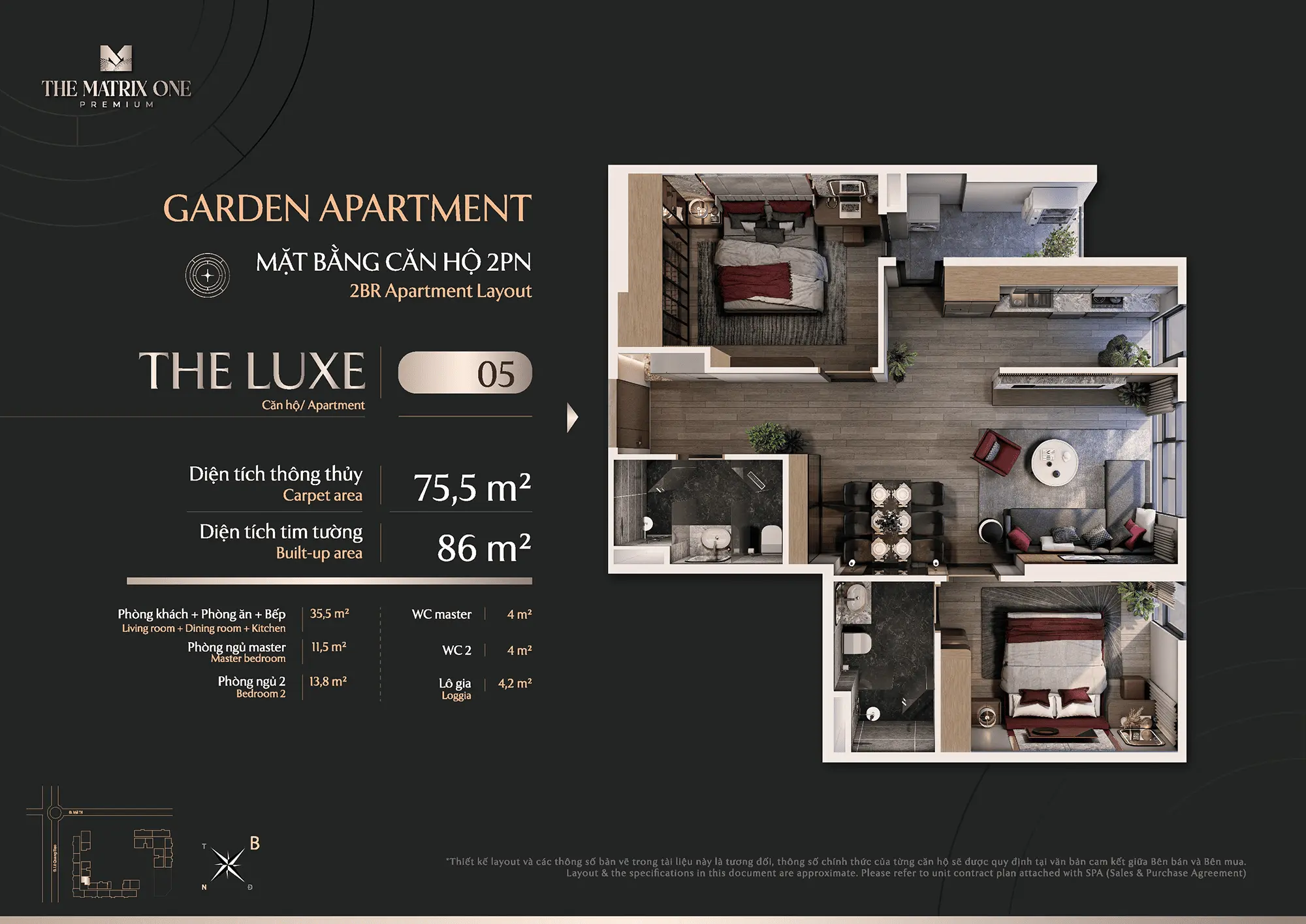 Layout căn hộ 2 Phòng Ngủ, Số 05 tòa The Luxe dự án The Matrix One Premium Layout căn hộ 2 Phòng Ngủ, Số 05 tòa The Luxe dự án The Matrix One Premium