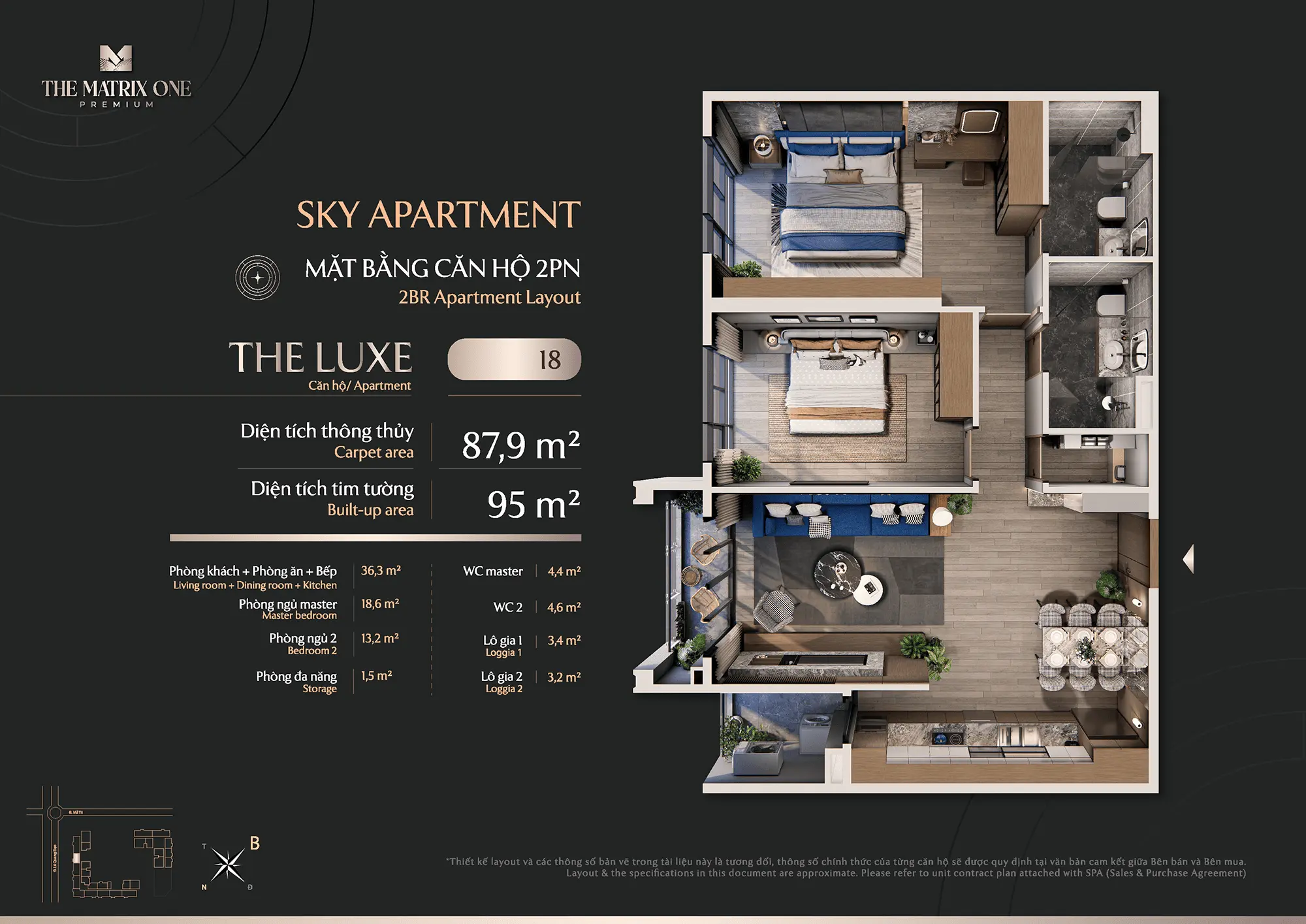 Layout căn hộ 2 Phòng Ngủ, Số 18 tòa The Luxe dự án The Matrix One Premium Layout căn hộ 2 Phòng Ngủ, Số 18 tòa The Luxe dự án The Matrix One Premium
