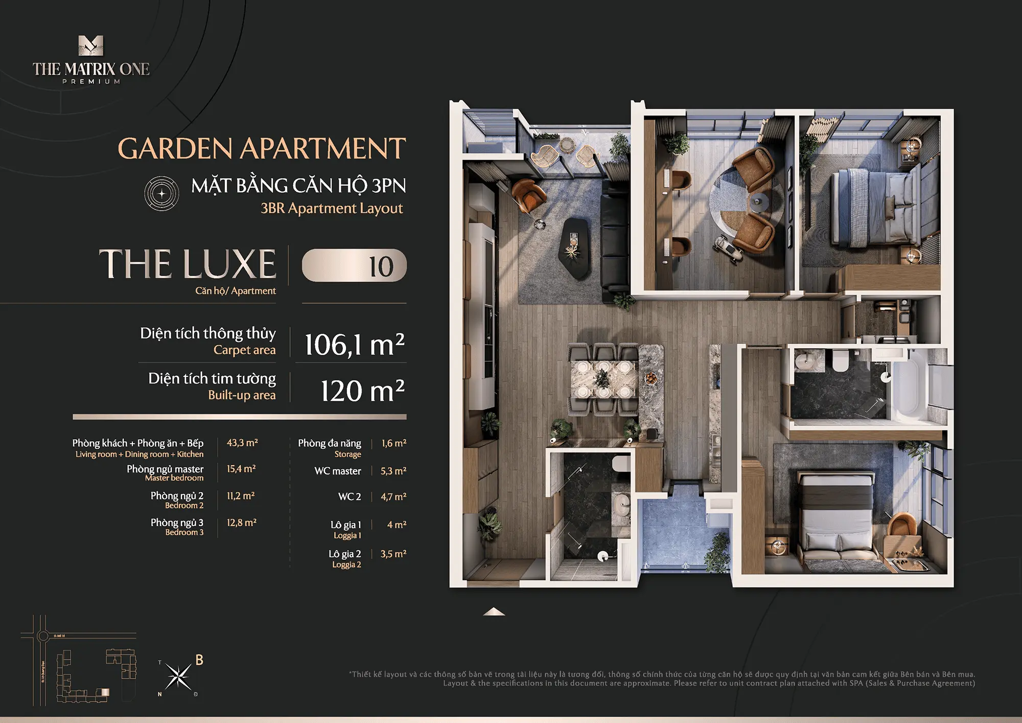 Layout căn hộ 3 Phòng Ngủ, Số 10 tòa The Luxe dự án The Matrix One Premium Layout căn hộ 3 Phòng Ngủ, Số 10 tòa The Luxe dự án The Matrix One Premium