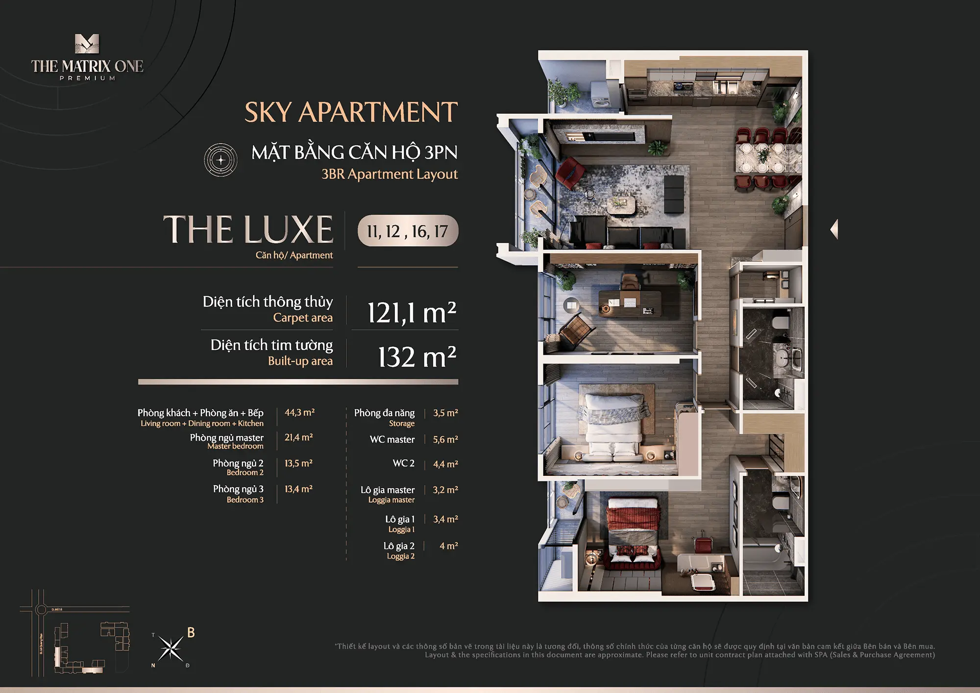 Layout căn hộ 3 Phòng Ngủ, Số 11, 12, 16, 17 tòa The Luxe dự án The Matrix One Premium Layout căn hộ 3 Phòng Ngủ, Số 11, 12, 16, 17 tòa The Luxe dự án The Matrix One Premium