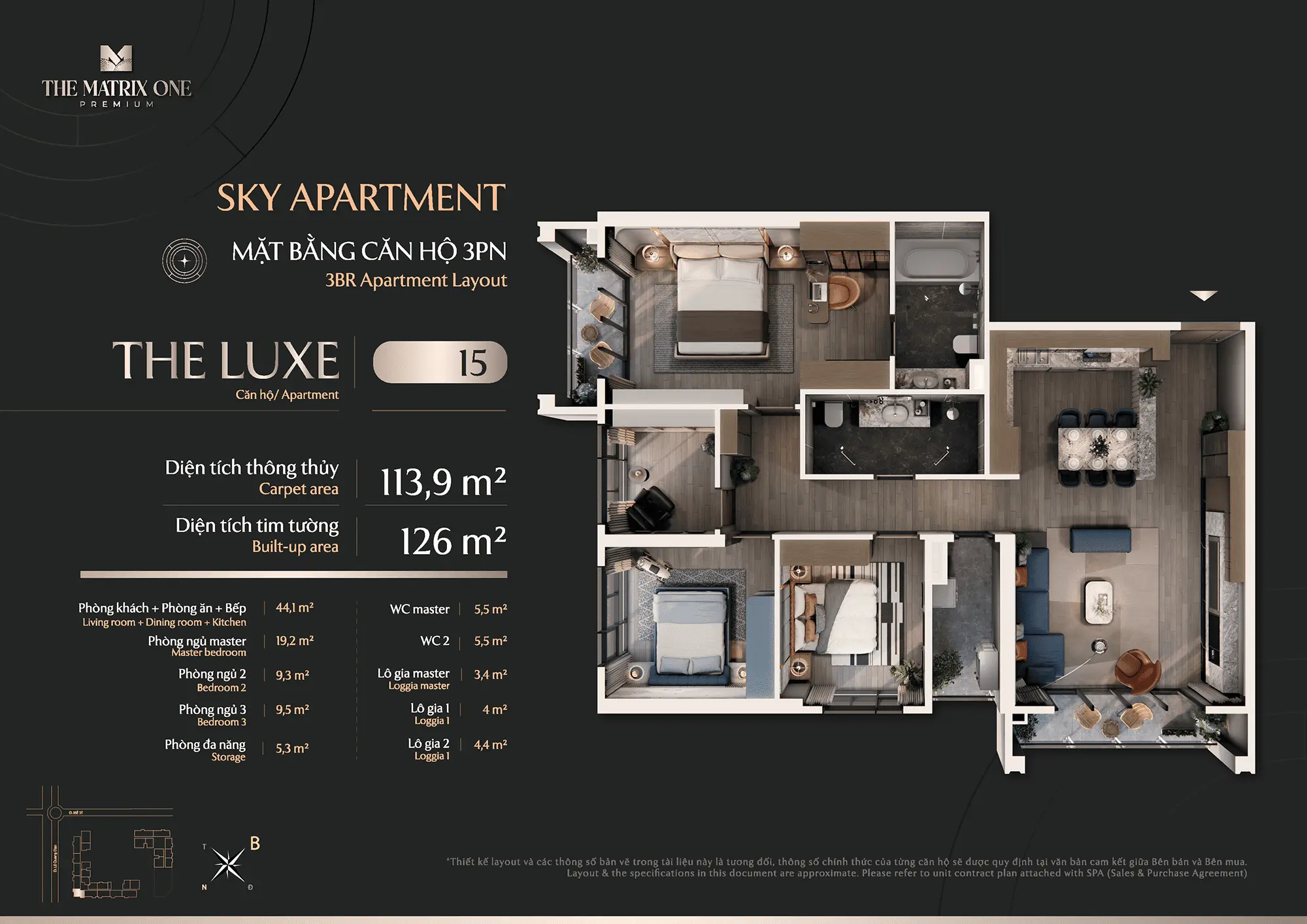 Layout căn hộ 3 Phòng Ngủ, Số 15 tòa The Luxe dự án The Matrix One Premium Layout căn hộ 3 Phòng Ngủ, Số 15 tòa The Luxe dự án The Matrix One Premium