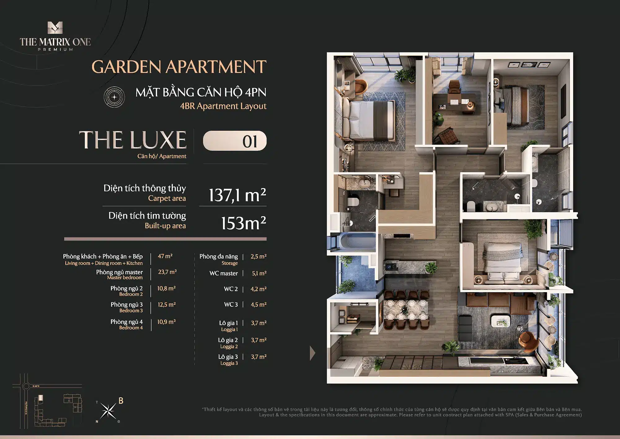 Layout căn hộ 4 Phòng Ngủ, Số 01 tòa The Luxe dự án The Matrix One Premium Layout căn hộ 4 Phòng Ngủ, Số 01 tòa The Luxe dự án The Matrix One Premium