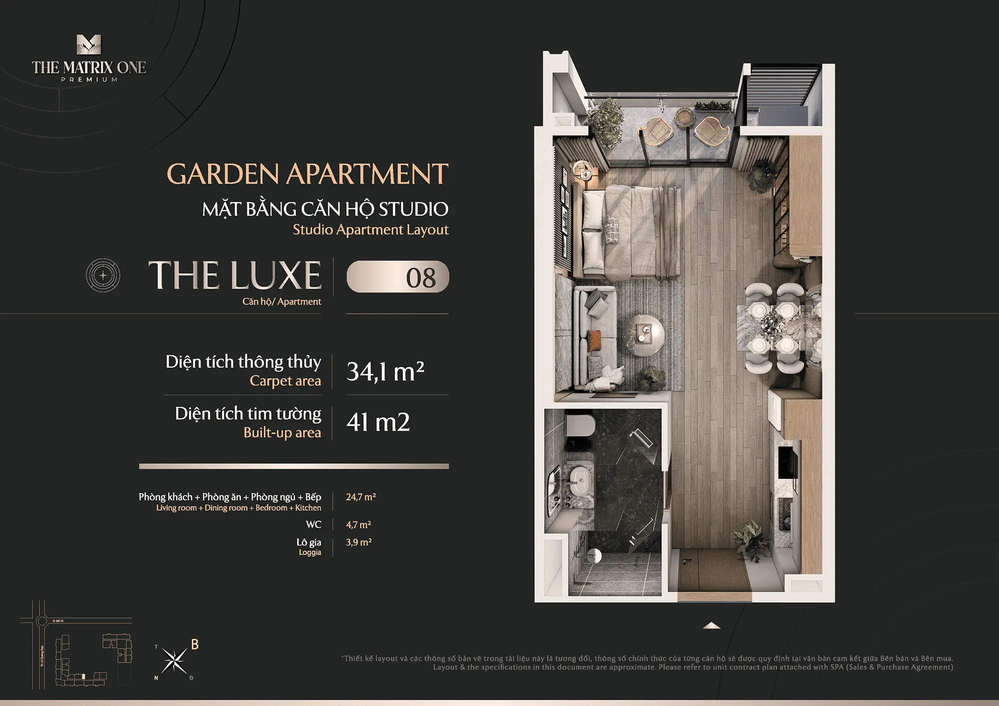 Layout căn hộ Studio, Số 08 tòa The Luxe dự án The Matrix One Premium Layout căn hộ Studio, Số 08 tòa The Luxe dự án The Matrix One Premium