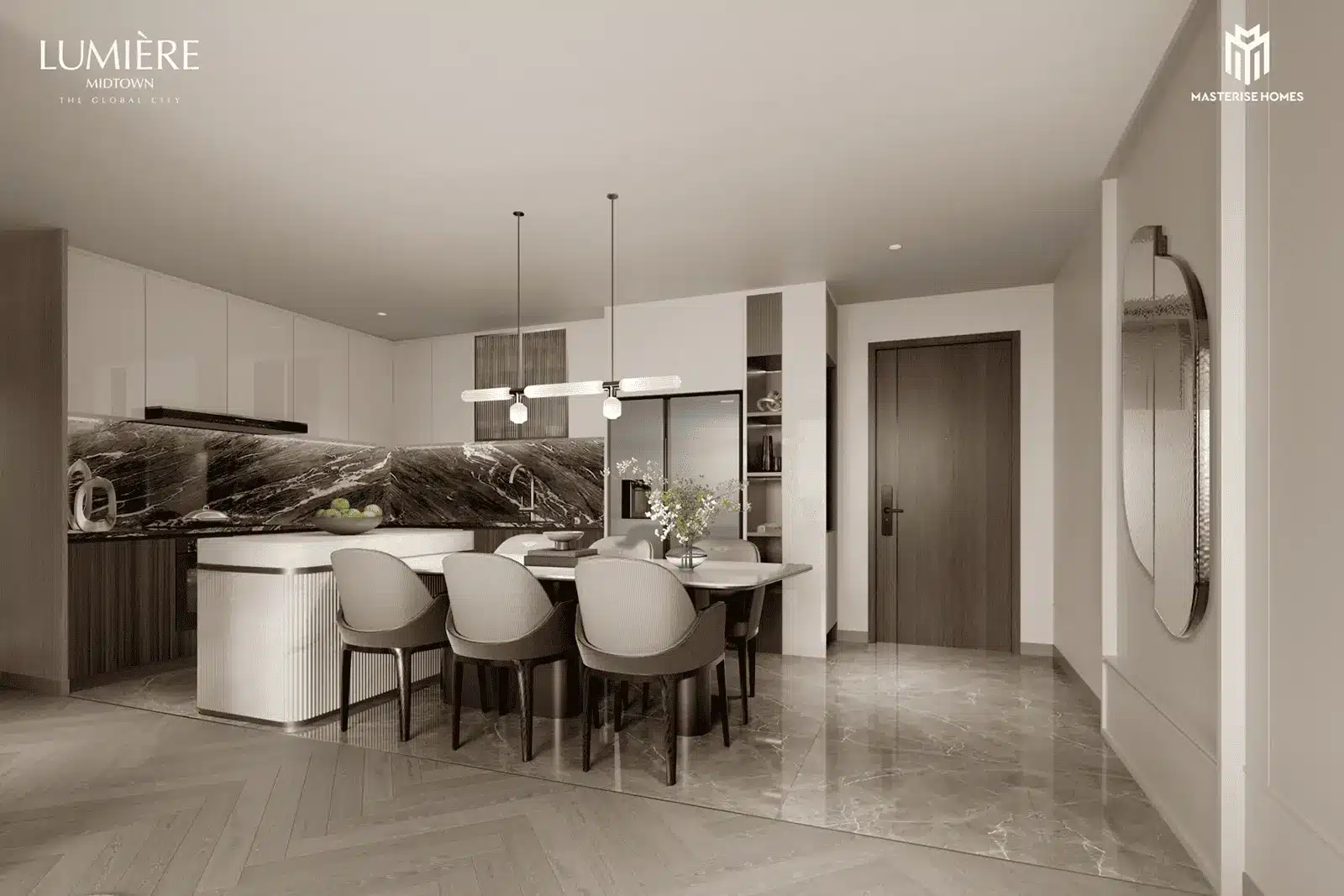 Không gian bếp tinh tế tại LUMIÈRE Midtown, nơi đẳng cấp và tiện nghi giao thoa hoàn hảo.