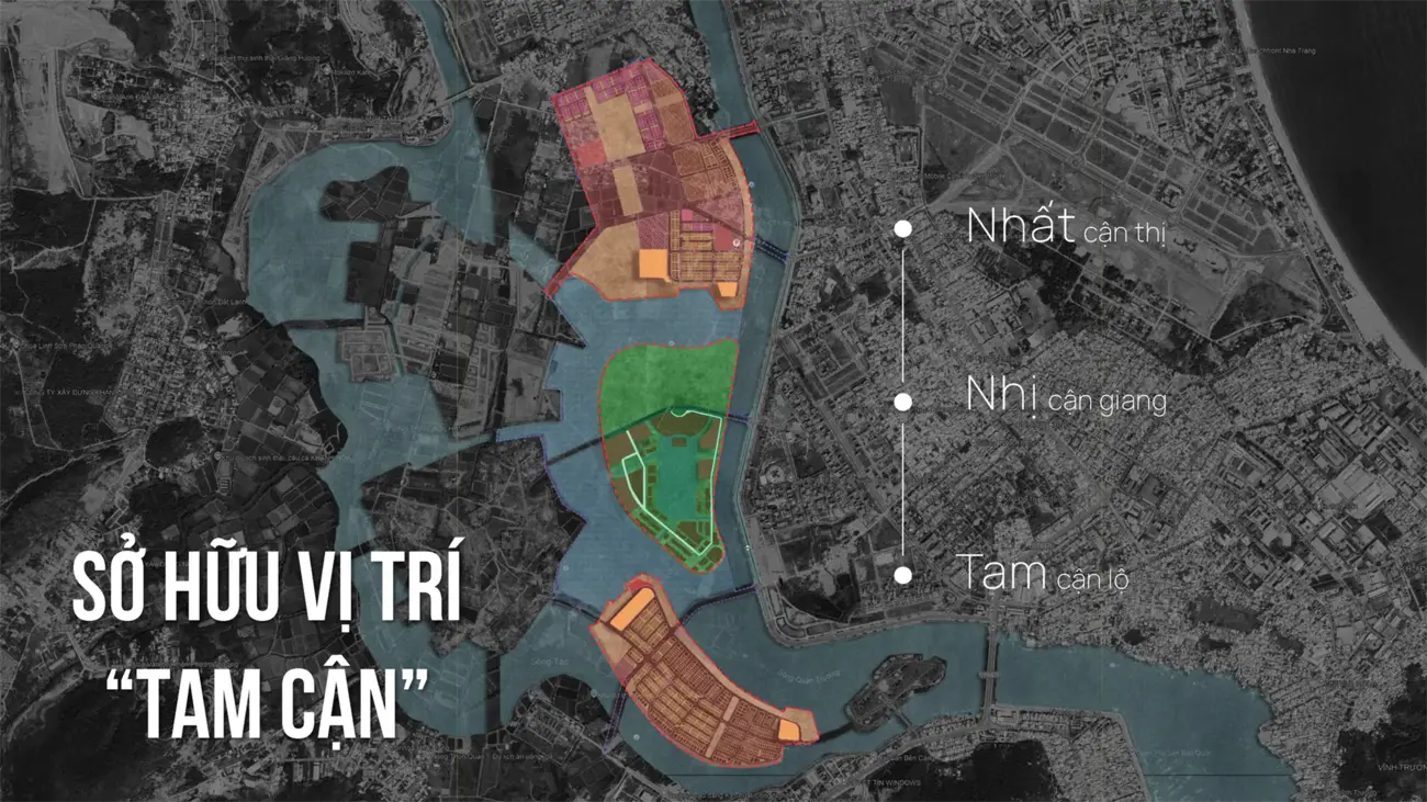 Sơ đồ khu đô thị với vị trí đắc địa “nhất cận thị, nhị cận giang, tam cận lộ”.